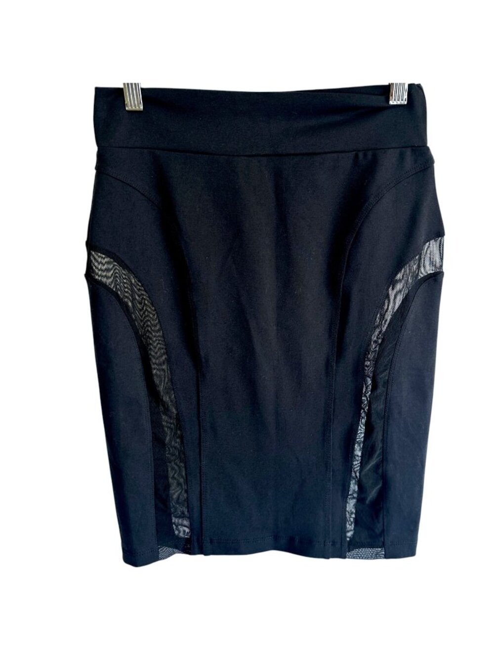 David Lerner Black Mesh Panel Pencil Skirt Womens M NWT Stretch Made USA